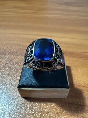 Vtg UAW Ring 25 Years Of Service Local 652 Oldsmobile Gemco Blue Stone Size 13.5